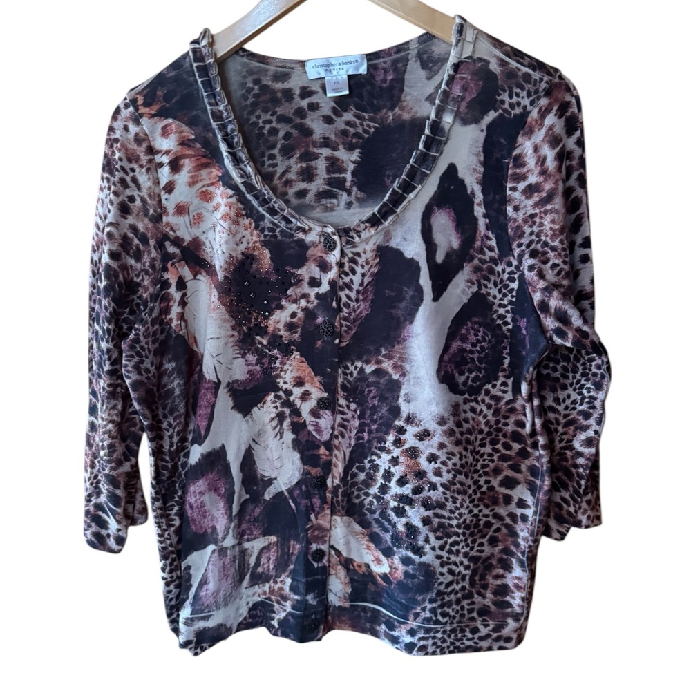 Christopher‎ & Banks Leopard Print Studded Button Down Cardigan